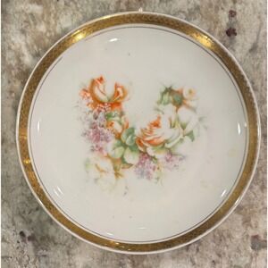 Jaeger Bavaria JR German Porcelain Floral Dessert Plate Gold Gilt Rim 7.75in G8a